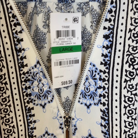 INC 3/4 Sleeve Floral Dandy Zip Neck Blouse MED - Picture 4 of 12